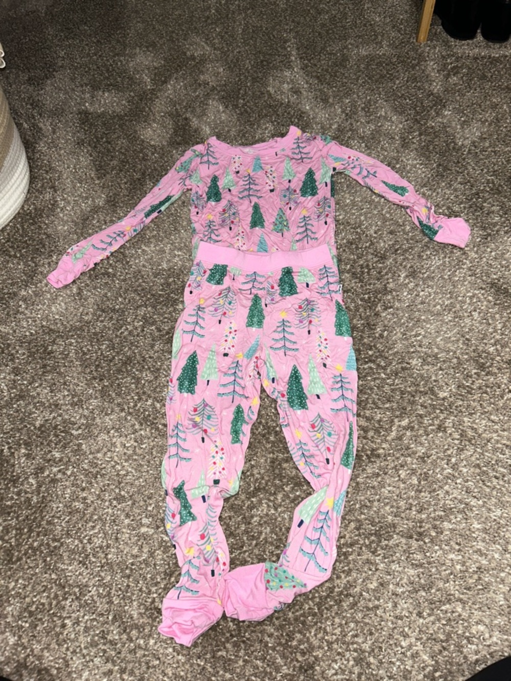 Little Sleepies-Pink Holiday Tree Print One-Piece Pajamas